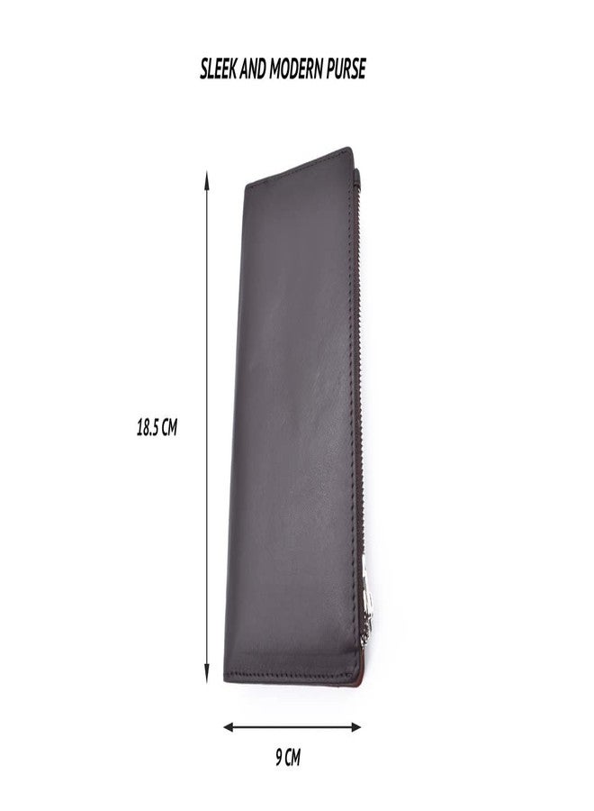 Adamis Long Leather Clutch Women's Wallet with Credit Card Holder W338 Brown - Image 3